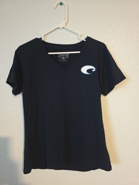 Costa Womens Navy V-Neck Short Sleeve Tee with White Logo